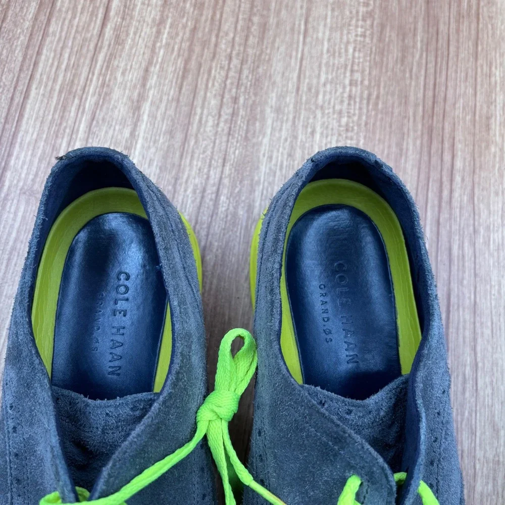 Cole Haan Lunargrand‎  Wingtip Oxford Grey Neon Yellow Men's 9.5M Suede Shoes